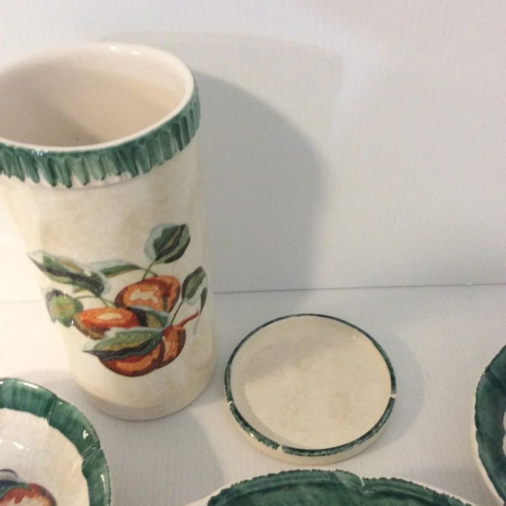 Mid Century Himark Spongewear Italy Pottery Pasta Bowl Set Cottage Core Green